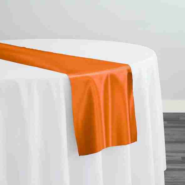 Lamour (Dull) Satin Table Runner in Orange 1405 | Rental Lamour (Dull) Satin Table Runner in Orange 1405 | Rental