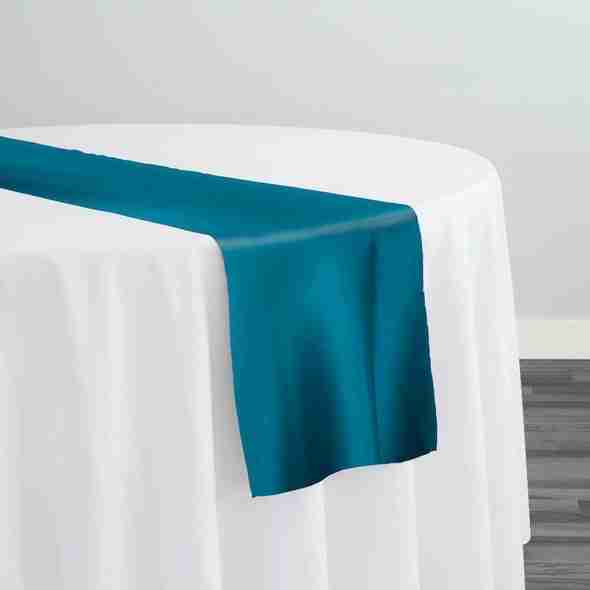 Lamour (Dull) Satin Table Runner in Peacock 6777 | Rental Lamour (Dull) Satin Table Runner in Peacock 6777 | Rental