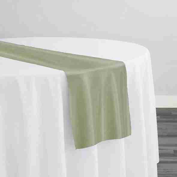 Lamour (Dull) Satin Table Runner in Sage 1154 | Rental Lamour (Dull) Satin Table Runner in Sage 1154 | Rental