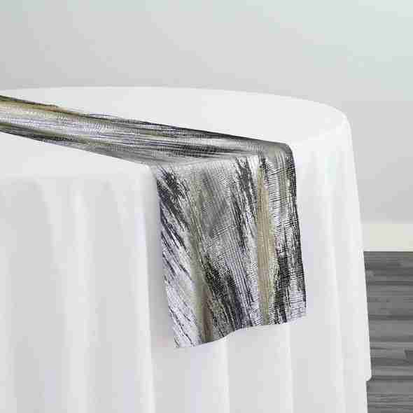 Static Jacquard Table Runner in Black and Silver | Rental Static Jacquard Table Runner in Black and Silver | Rental
