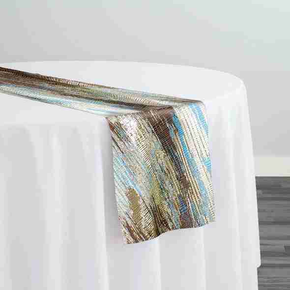 Static Jacquard Table Runner in Turquoise and Brown | Rental Static Jacquard Table Runner in Turquoise and Brown | Rental