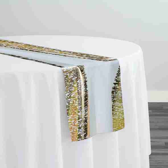 Stripe (Metallic Print) Table Runner in White and Gold | Rental Stripe (Metallic Print) Table Runner in White and Gold | Rental