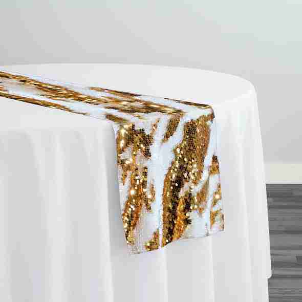 Two-Tone Sequins Table Runner in Gold and White | Rental