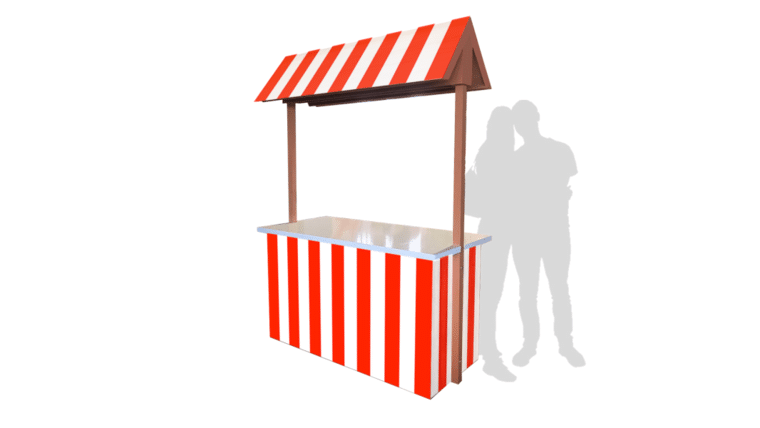 4′ x 30″ Tall Red And White Striped Carnival Booth Desk | Rental 4′ x 30″ Tall Red And White Striped Carnival Booth Desk | Rental