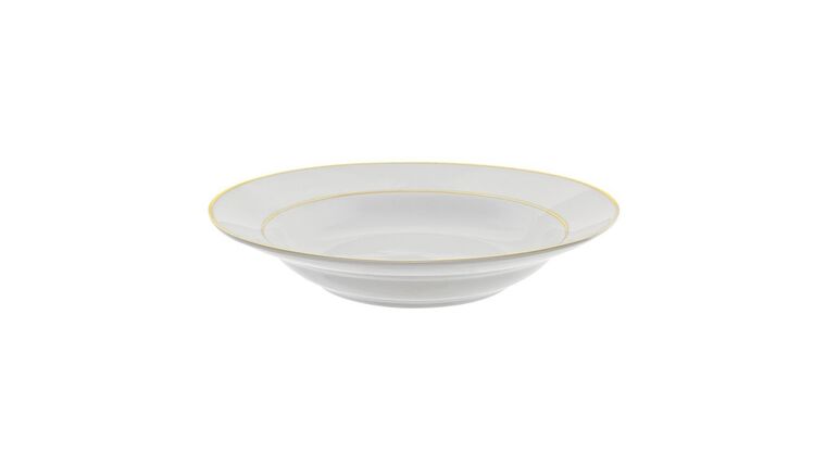 White/Silver Double Line Soup Bowl 9″,10oz | Rental
