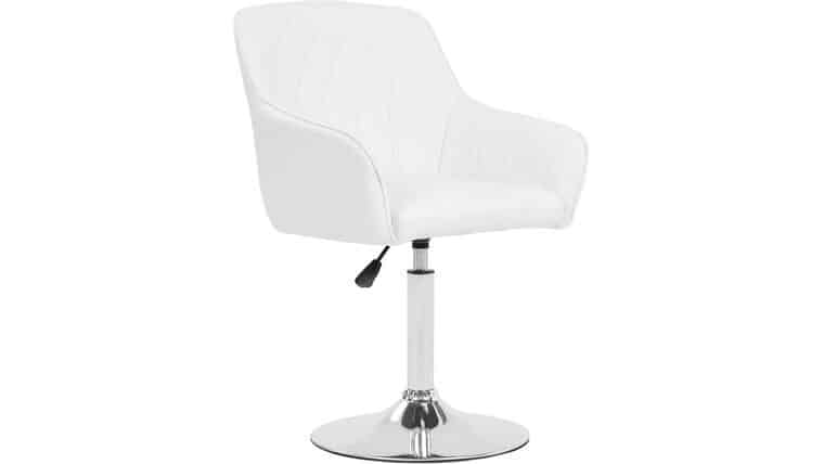 Modern Accent Chair with Adjustable Height – Swivel Vanity Makeup Chair with White PU Upholstered Seat, Chrome Base, Stylish for Bedroom or Living Room | Rental