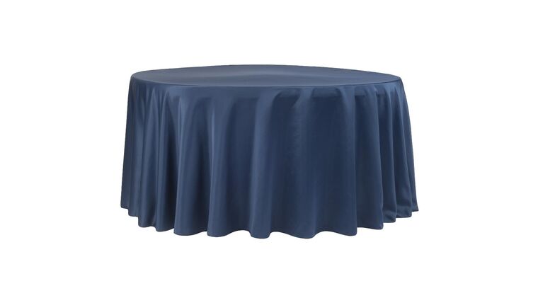 Lamour Satin 132″ Round Tablecloth – Navy Blue | Rental