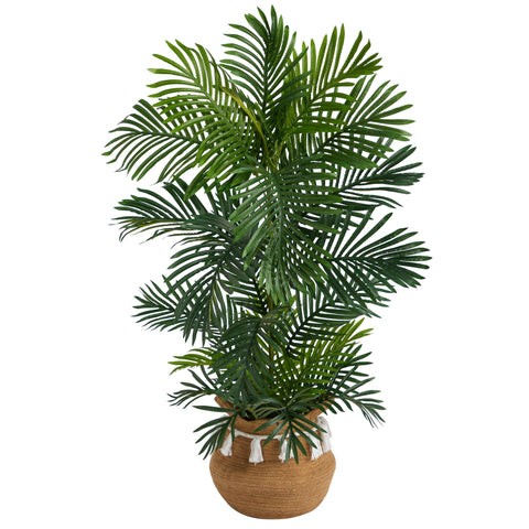4’ Areca Palm Tree in Boho Chic Handmade Natural Cotton Woven Planter with Tassels UV Resistant | Rental