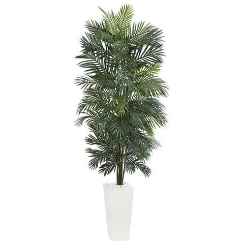 7’ Areca Artificial Tree in White Tower Planter | Rental