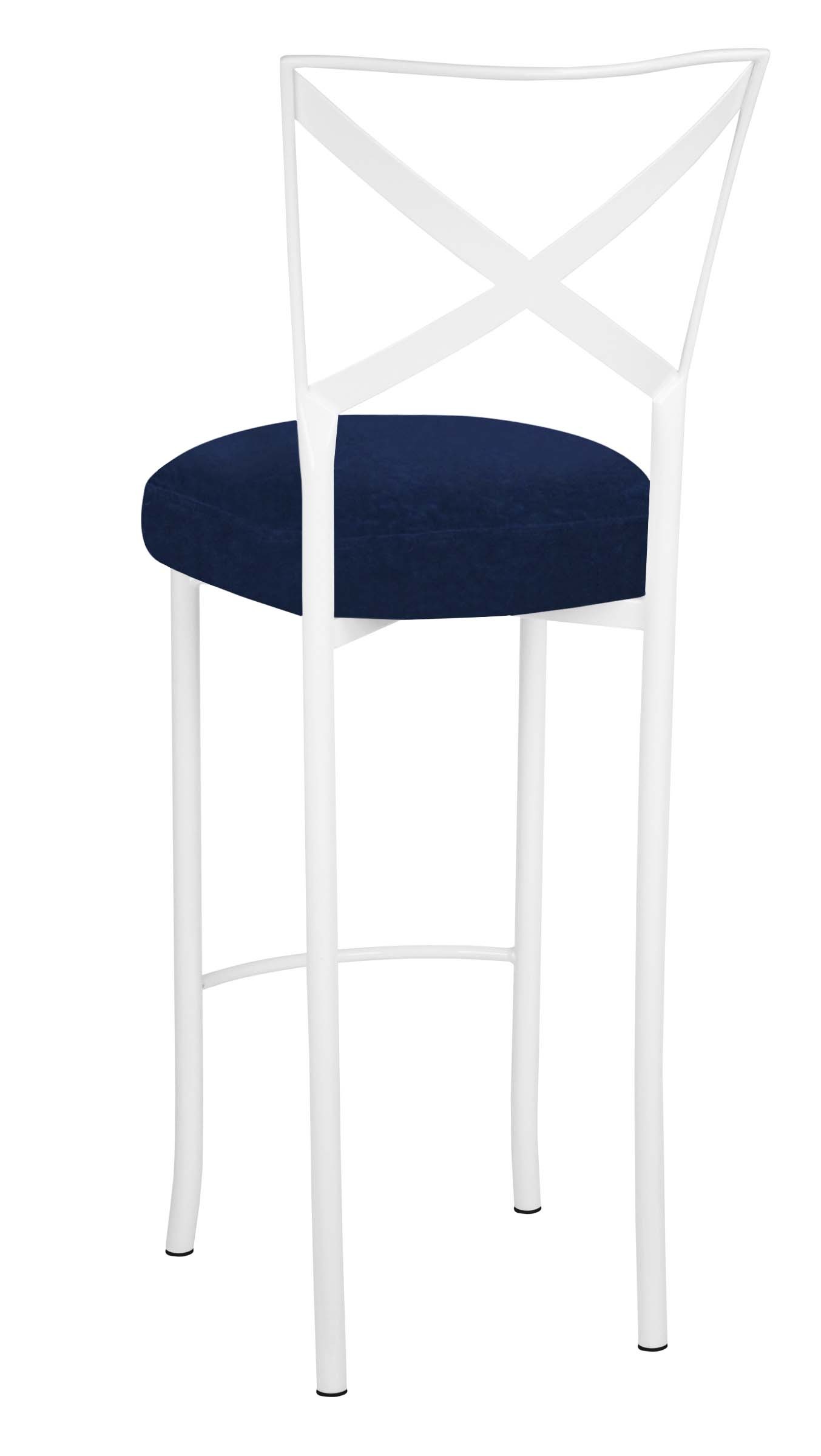 White Simply X Barstool with Navy Prima Velvet Boxed Cushion – Chameleon Chair Collection | Rental