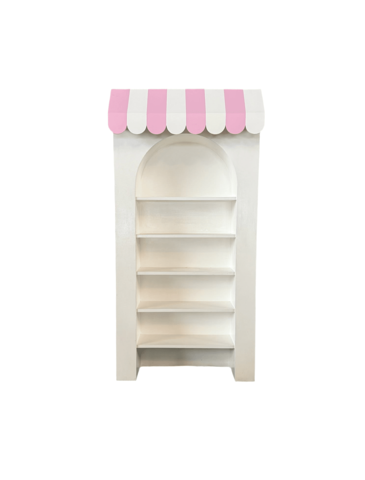 3D Light Pink & White Awning White Arch With Shelves | Rental 3D Light Pink & White Awning White Arch With Shelves | Rental