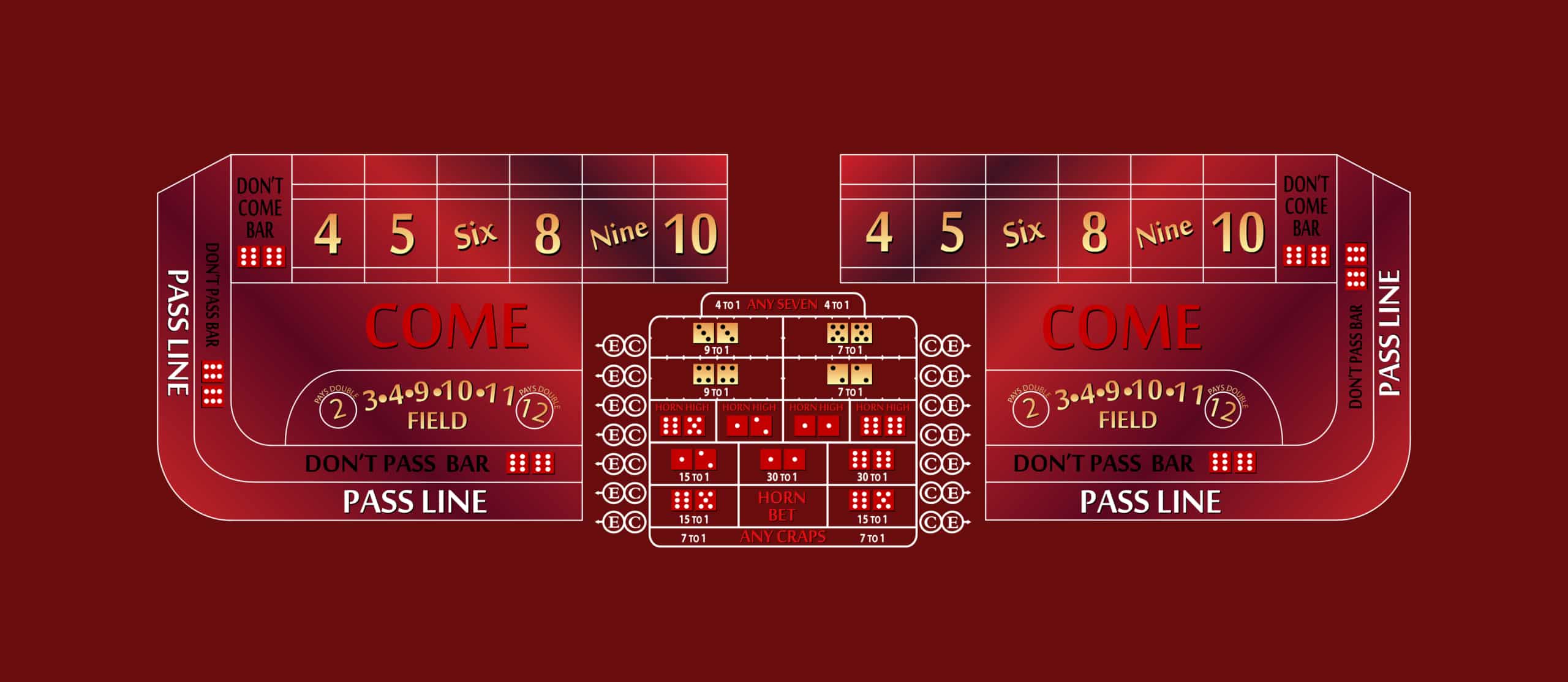 Part – 10′ Burgundy Craps Casino Game Table Only | Rental