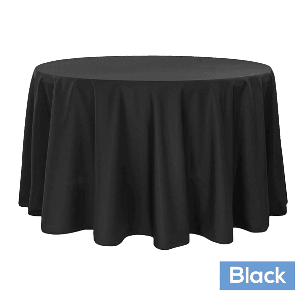 132″ Round 200 GSM Polyester Tablecloth – Black | Rental