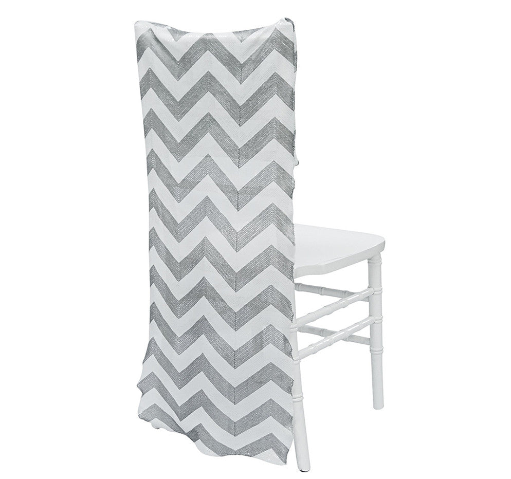 Chevron Sequins Chair Back – Silver/White | Rental Chevron Sequins Chair Back – Silver/White | Rental
