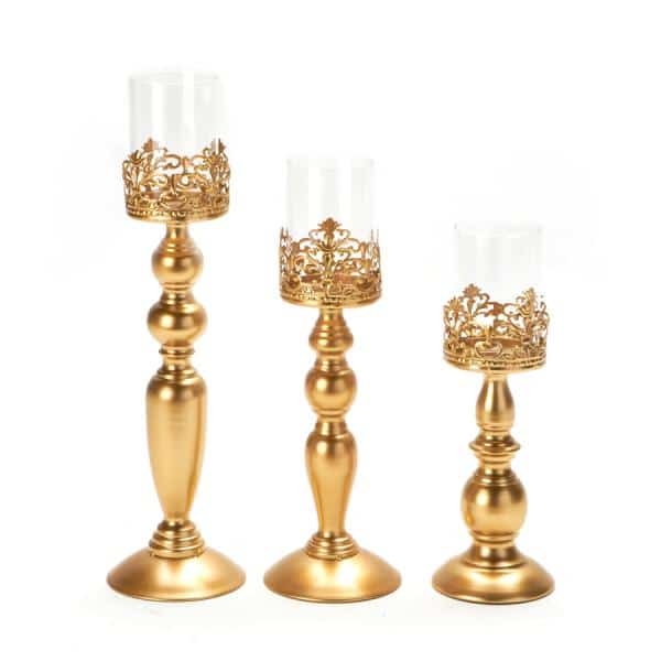 Decostar™ Gold Metal Pedestal Candle Holder Set of 3! | Rental