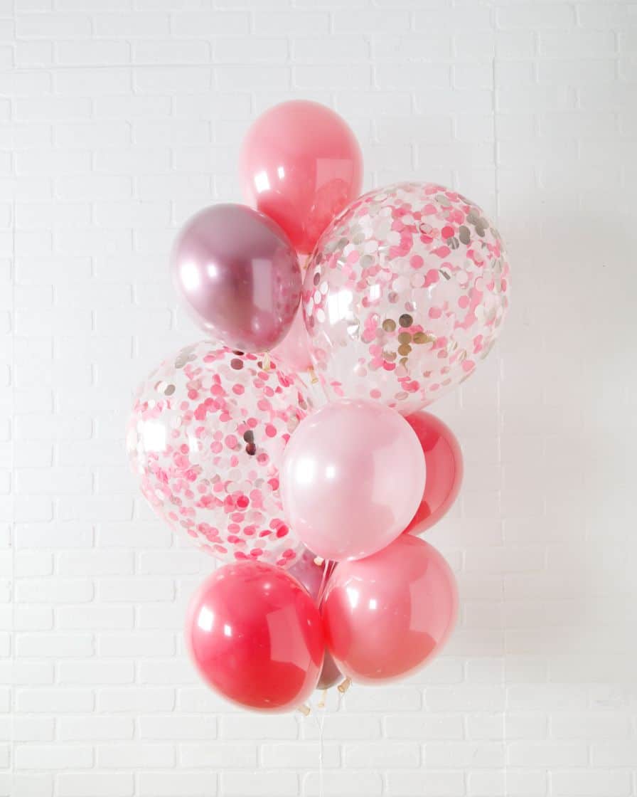 Pretty in Pink – Confetti and 11in Balloons – bouquet of 10 | Rental