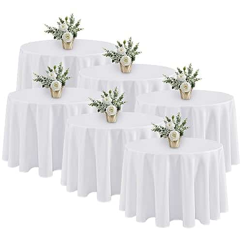 Fitable 6 Pack White Round Tablecloths – 120 Inches in Diameter – Stain Resistant and Washable Table Clothes, Polyester Fabric Table Covers for Wedding, Party, Banquet, Formal Even | Rental