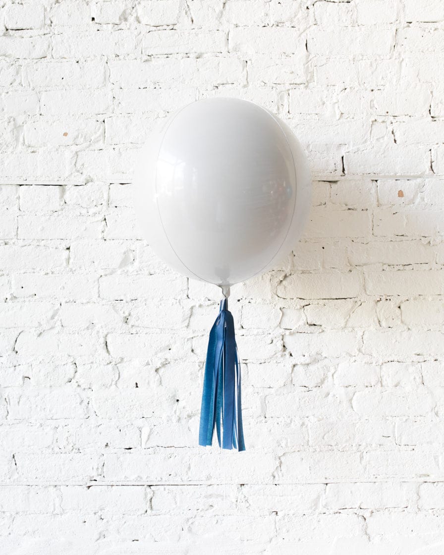 16in White Orb Foil Balloon and Navy Skirt | Purchase 16in White Orb Foil Balloon and Navy Skirt | Purchase