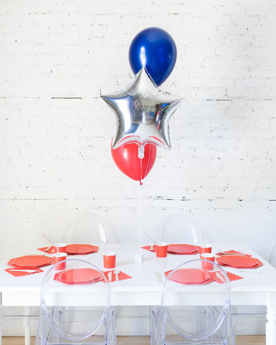 Red, Blue and Silver Palette Foil and 11in Balloons Centerpiece – bouquet of 3 | Purchase Red, Blue and Silver Palette Foil and 11in Balloons Centerpiece – bouquet of 3 | Purchase