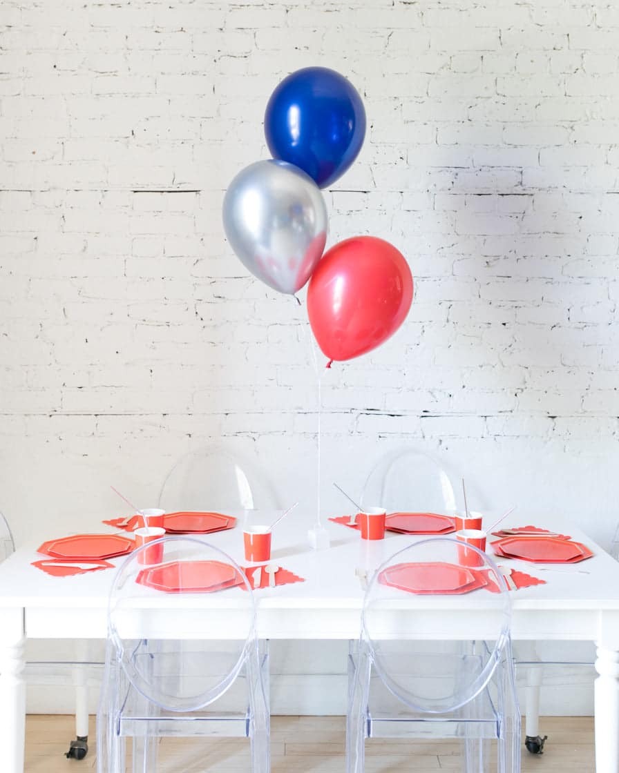 Red, Blue and Silver 11in Balloons Centerpiece – bouquet of 3 | Purchase Red, Blue and Silver 11in Balloons Centerpiece – bouquet of 3 | Purchase