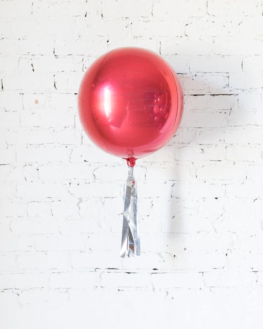 16in Red Orb Foil Balloon and Silver Skirt | Purchase 16in Red Orb Foil Balloon and Silver Skirt | Purchase