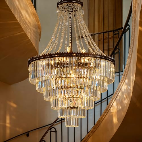 ELGOBST French Empire Crystal Chandelier Antique Bronze Vintage Pendant Light Large Farmhouse Chandeliers Ideal for High-Ceiling Stairwells,Entryways,Dining Room Living Room W31 × | Rental