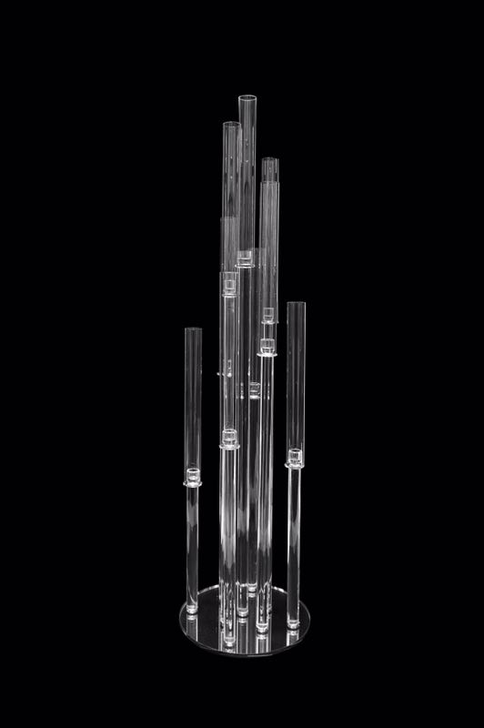 Crystal Cluster Round Glass Candelabra – 9 Pillar – 12″ x 52″ | Rental