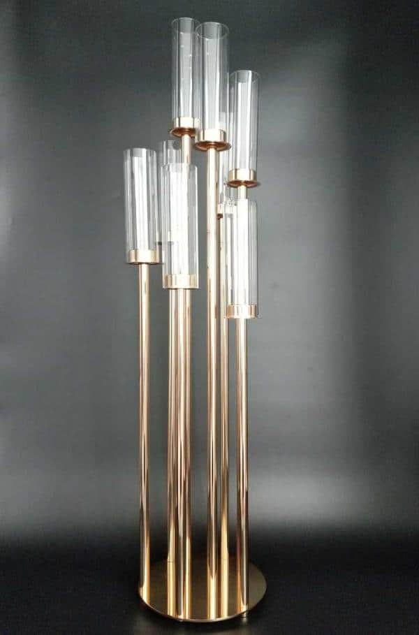 Round Metal Cluster Candle Holder, Eight Arm 42″- Gold | Rental