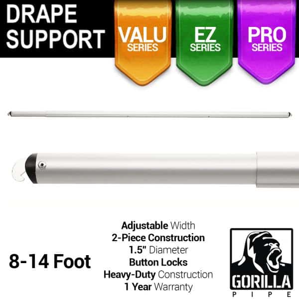 8-14ft Telescoping Drape Support w/ Button Stops at 10ft, 12ft | Rental 8-14ft Telescoping Drape Support w/ Button Stops at 10ft, 12ft | Rental