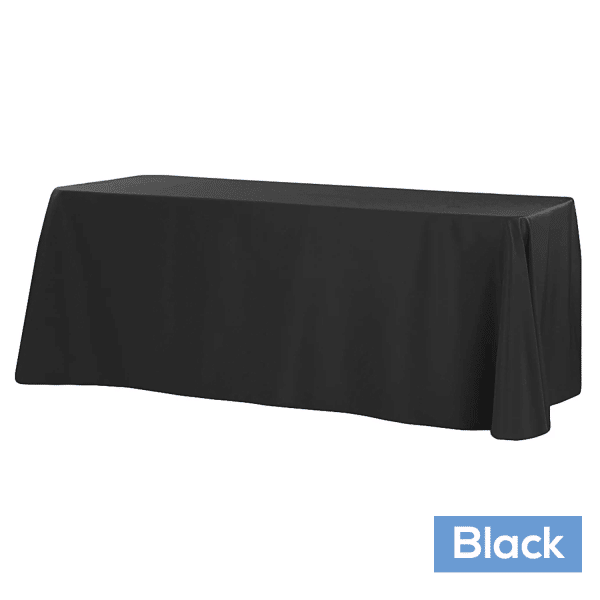 90" x 132" Rectangular Oblong 200 GSM Polyester Tablecloth - Black | Rental