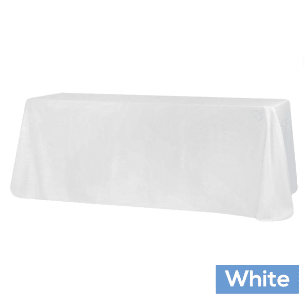 90" x 132" Rectangular Oblong 200 GSM Polyester Tablecloth - White | Rental