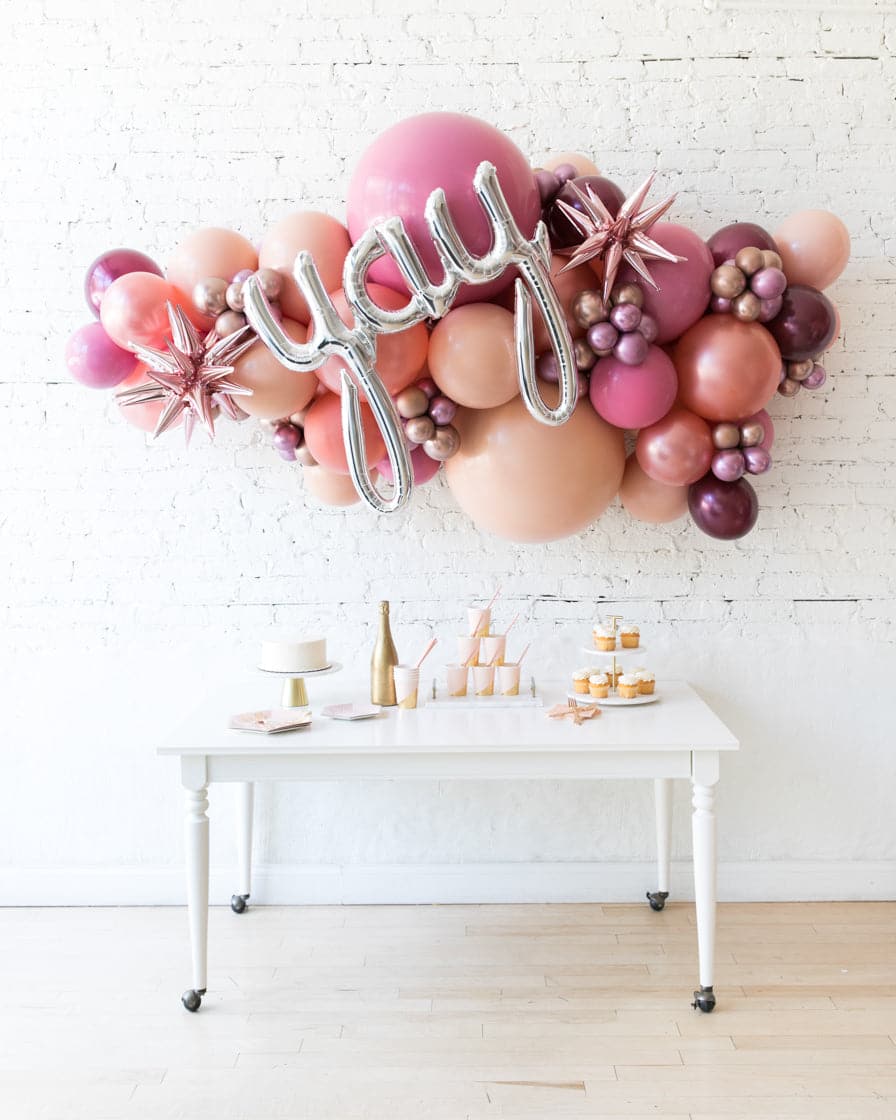 Berry Blush – Yay Script Backdrop Balloon Garland Install Piece – 6ft | Rental Berry Blush – Yay Script Backdrop Balloon Garland Install Piece – 6ft | Rental