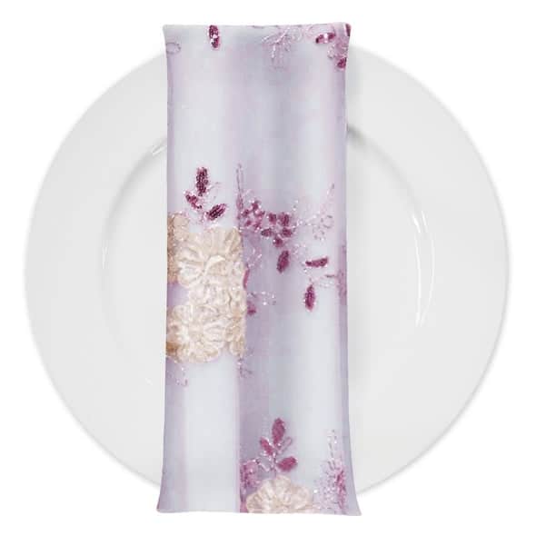Ribbon Mesh Lace (w/ Poly Lining) Table Napkin in Blush Mix | Rental