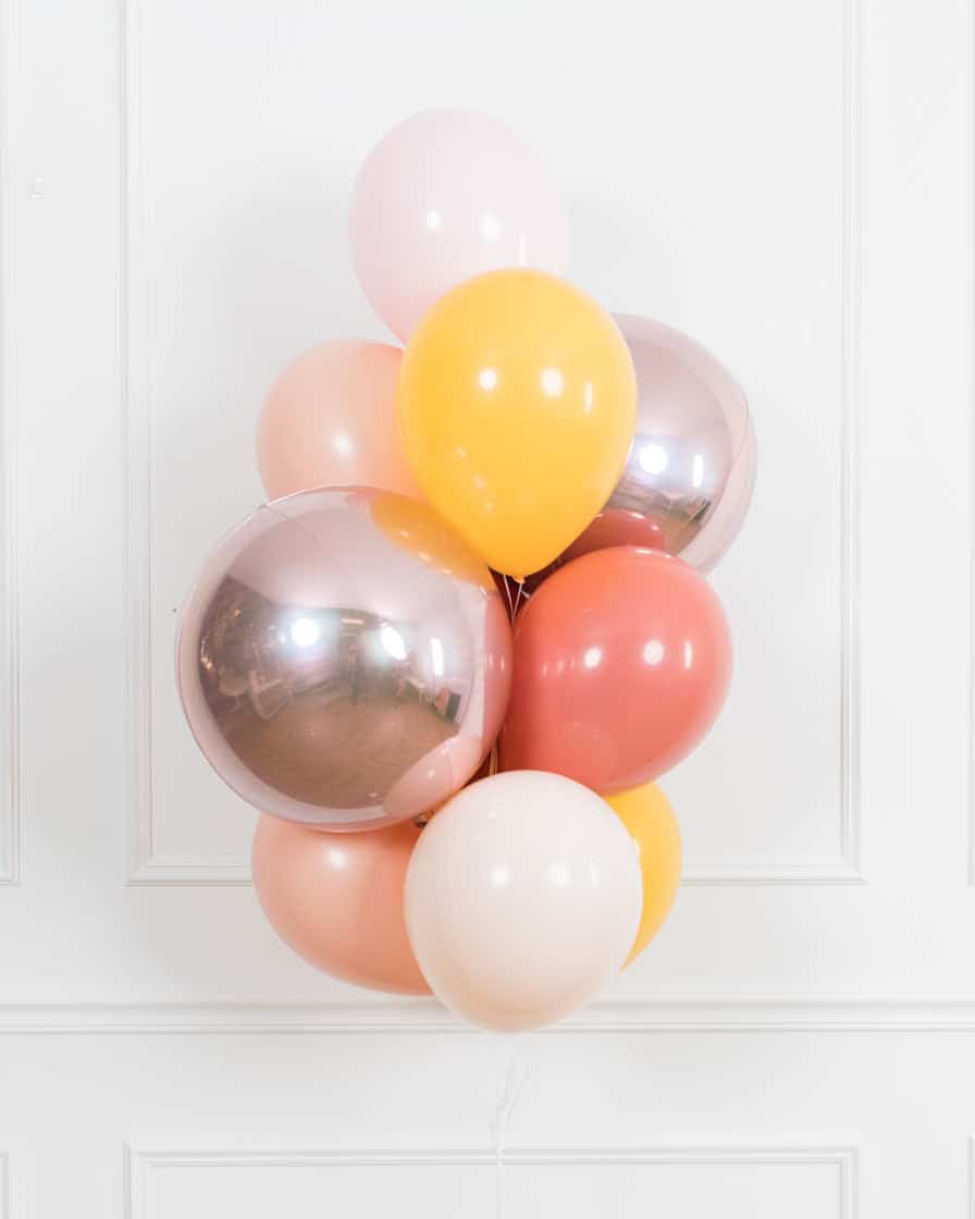 Boho Rainbow – Orbs and 11in Balloons – bouquet of 10 | Rental