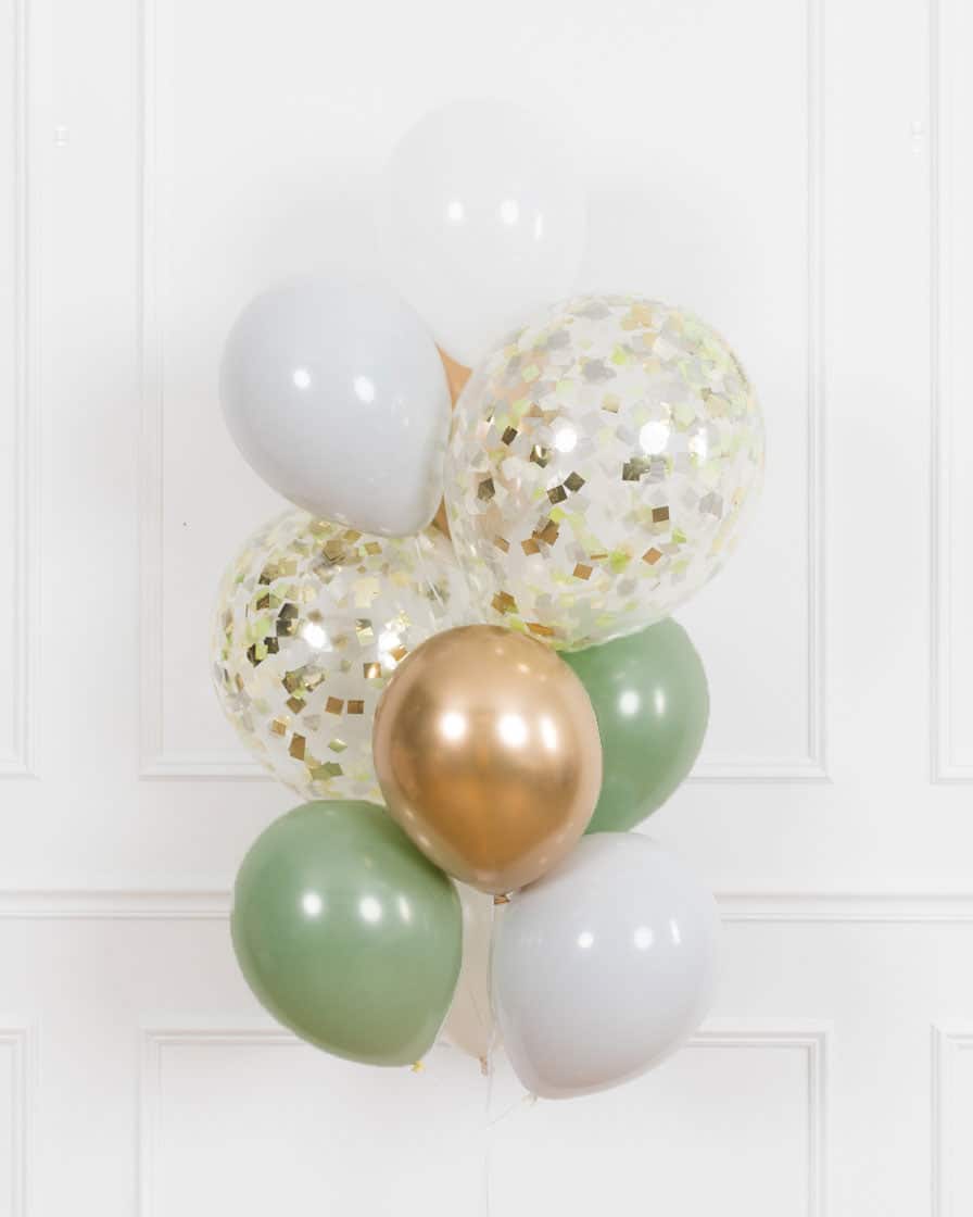 Blushing – Confetti and 11in Balloons – bouquet of 10 | Rental