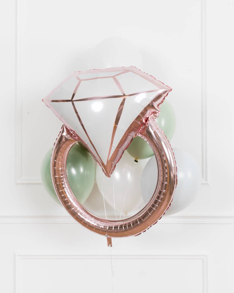 Blushing  – Diamond Ring and 11in Balloons – bouquet of 7 | Rental