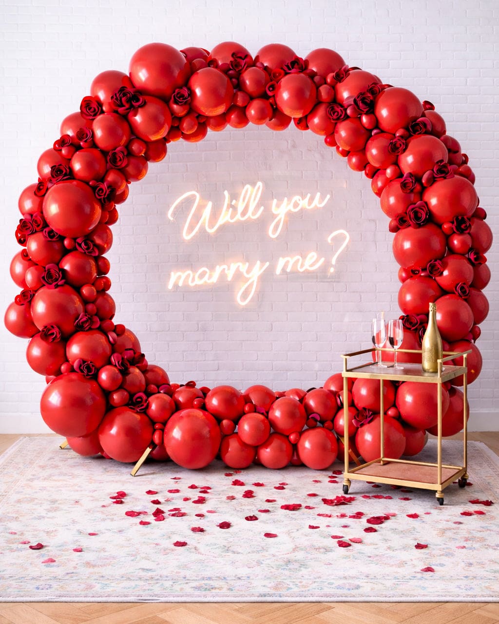 Valentine’s Day – Circle Frame with Florals and Will You Marry Me Neon Sign | Rental Valentine’s Day – Circle Frame with Florals and Will You Marry Me Neon Sign | Rental