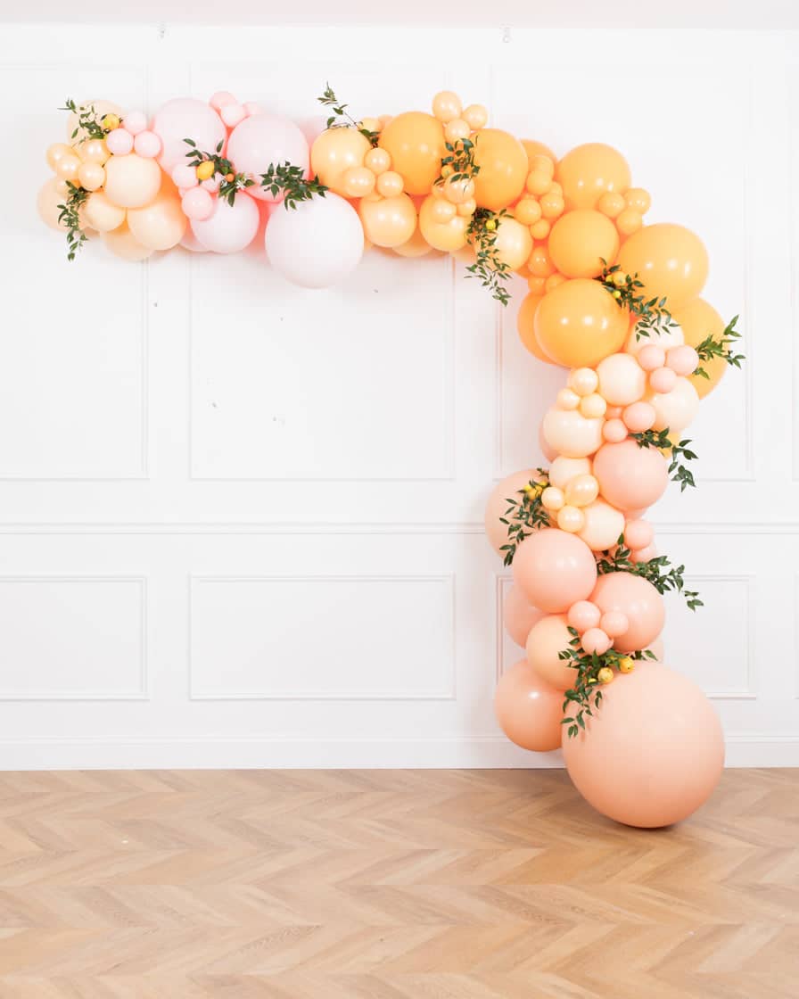 Citrus – Balloon Garland Install Piece with Greenery -12ft | Rental Citrus – Balloon Garland Install Piece with Greenery -12ft | Rental