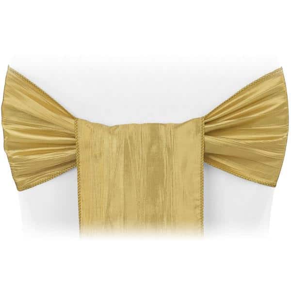 Accordion Crushed Taffeta Chair Sash – Gold | Rental