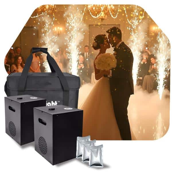 PAIR of EddyLight Pro Cool Sparkler Machine w/ Carrying Bag & Powder – Shoots Flame-less Sparks up to 16ft! | Rental PAIR of EddyLight Pro Cool Sparkler Machine w/ Carrying Bag & Powder – Shoots Flame-less Sparks up to 16ft! | Rental
