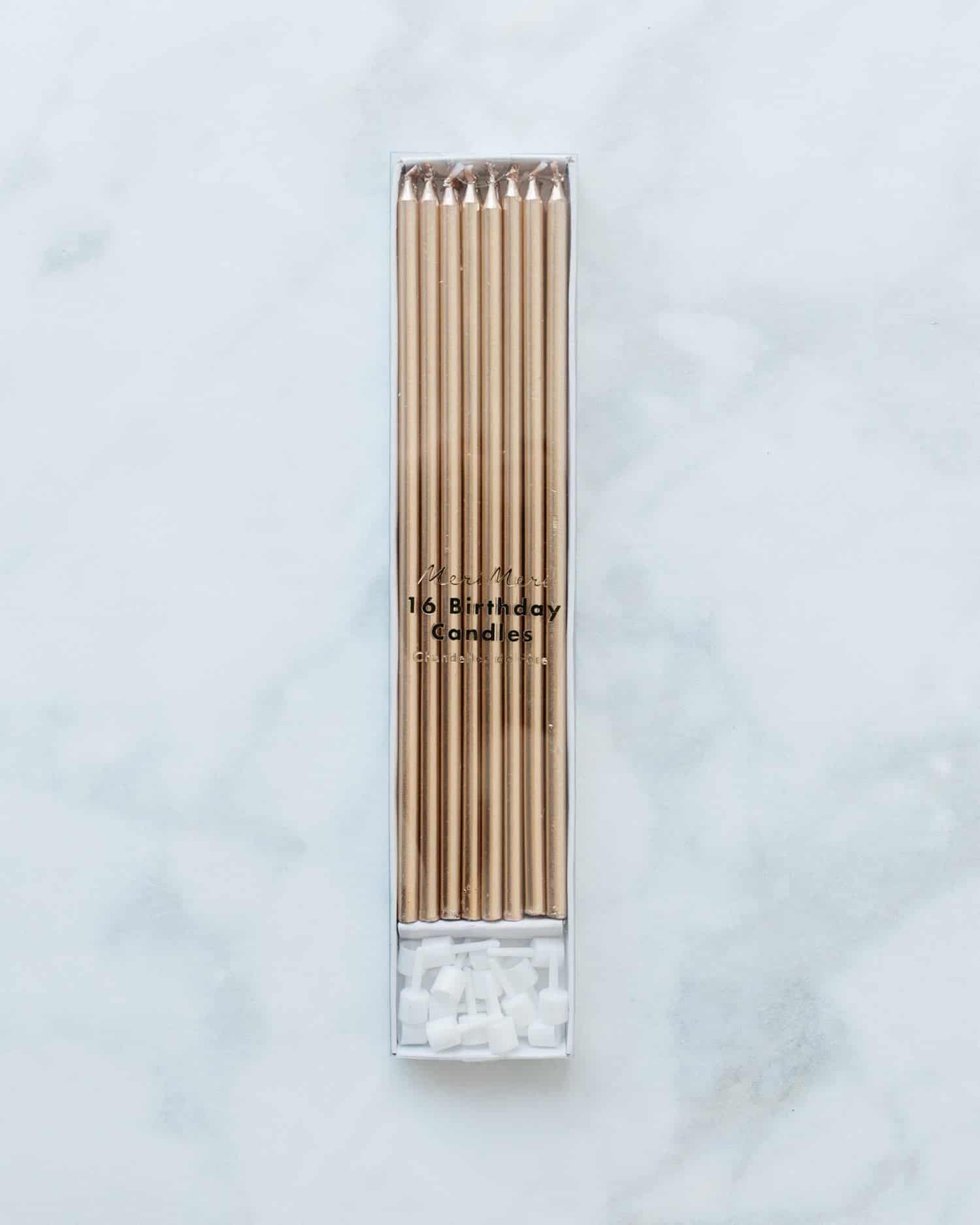 Meri Meri Gold Candles – pack of 16 | Rental