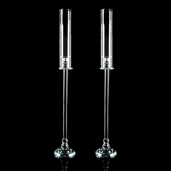 Pair of Crystal Single Arm Clear Candelabra – 34½” | Rental
