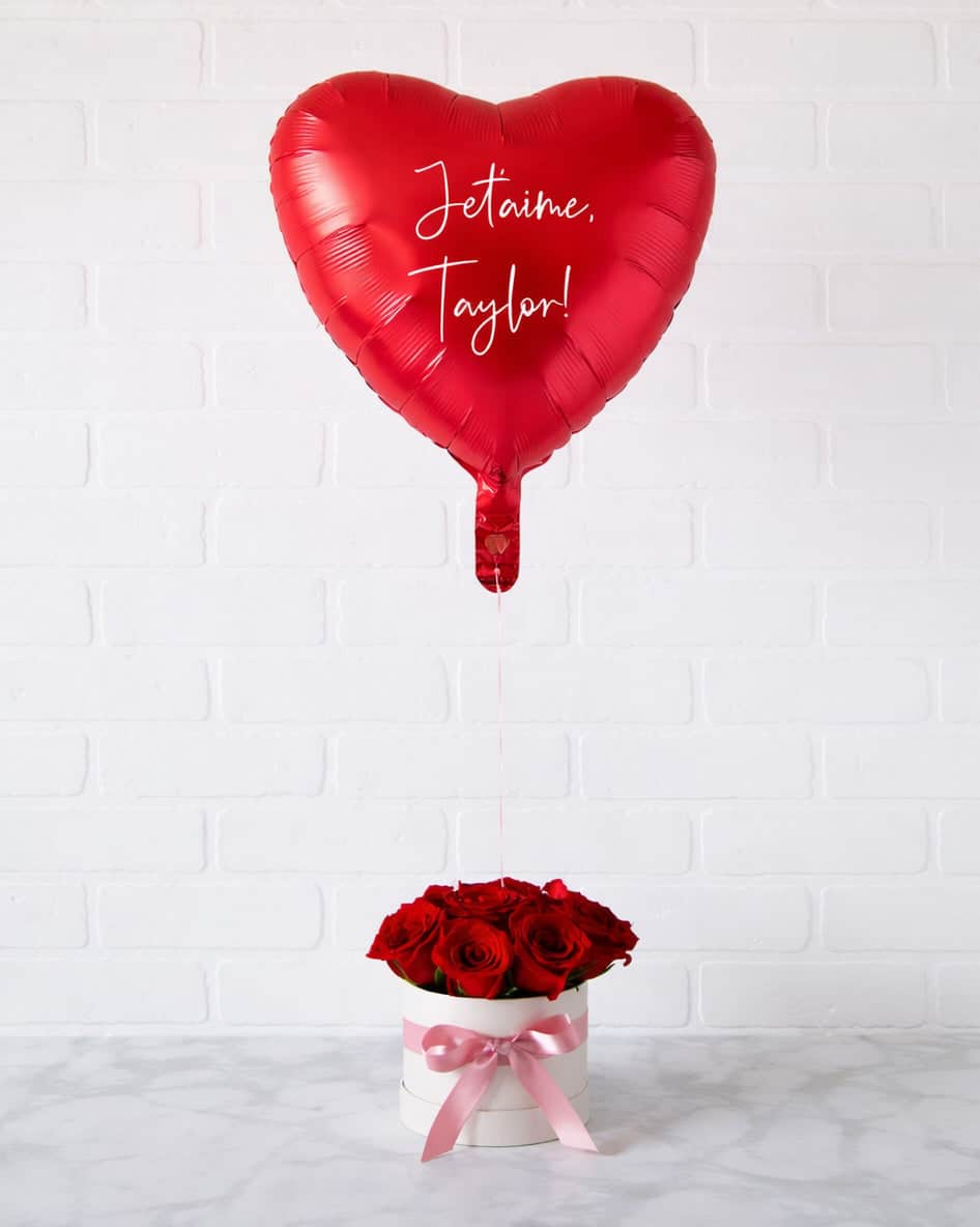 GIFT-18in Foil Heart and Red Rose Bloom Box | Rental
