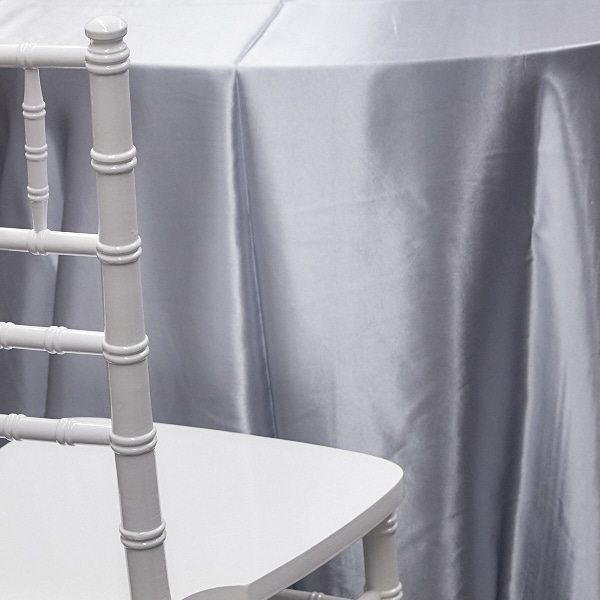 SILVER – Deco Satin Tablecloth by Eastern Mills – Size Options | Rental SILVER – Deco Satin Tablecloth by Eastern Mills – Size Options | Rental