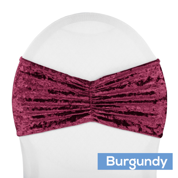 Premade Velvet Ruffle Stretch Chair Band – Burgundy | Rental