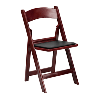 FirmFold™ Resin Folding Chair w/ Vinyl Black Padded Seat – 1000 lb Capacity – Red Mahogany | Rental