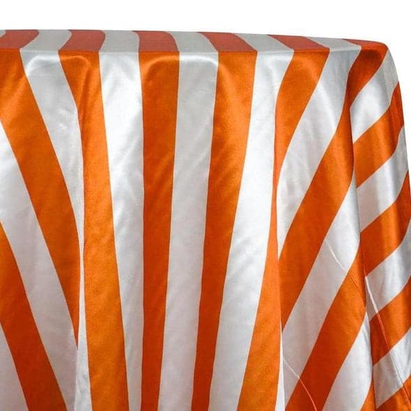 2″ Satin Stripe Table Linen in White and Orange | Rental 2″ Satin Stripe Table Linen in White and Orange | Rental