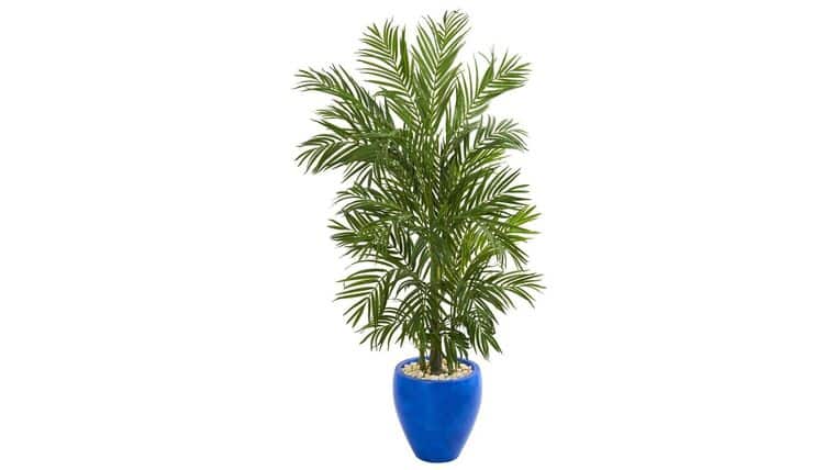 4’ Areca Palm Artificial Tree in Glazed Blue Planter | Rental
