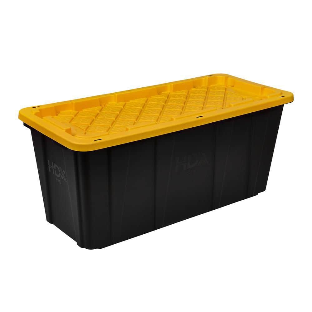 HDX — 57 Gal. Tough Storage Tote in Black with Yellow Lid | Rental HDX — 57 Gal. Tough Storage Tote in Black with Yellow Lid | Rental
