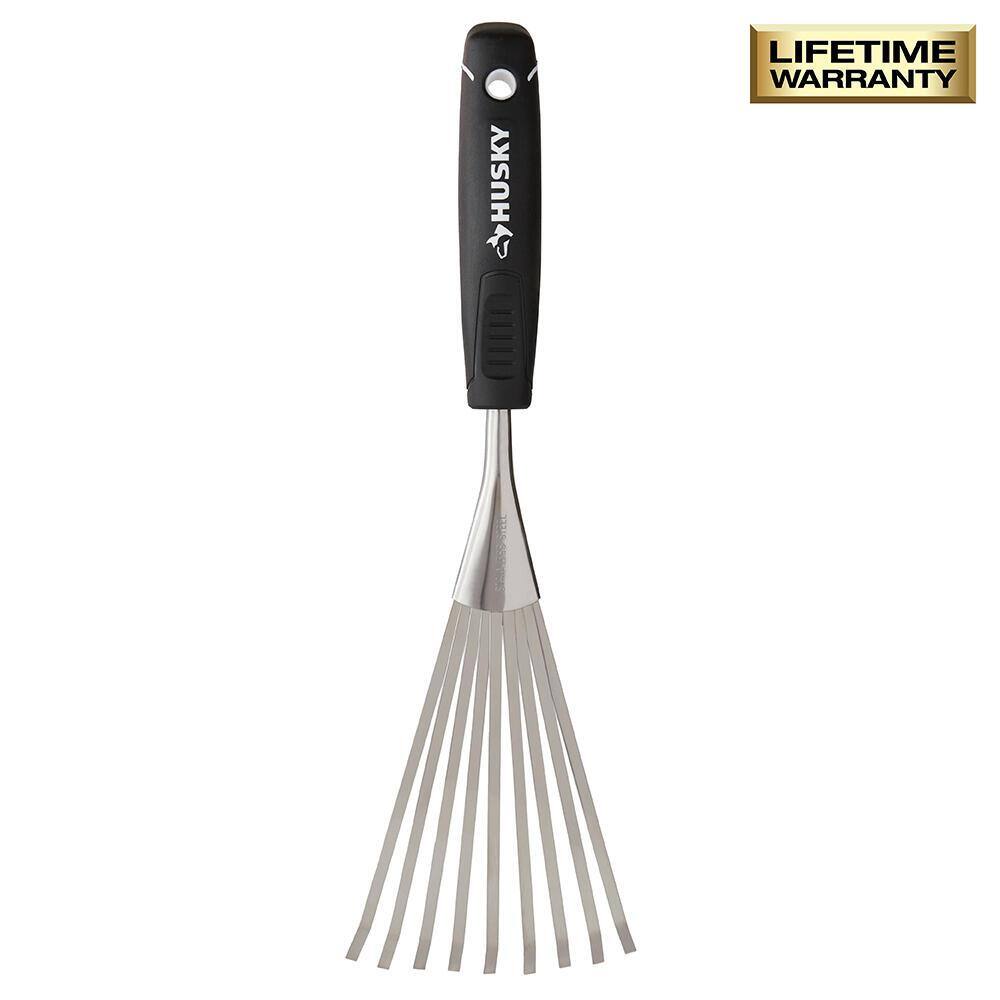 Husky — 6.2 in. Double Injection Grip Handle Stainless Steel Hand Rake | Rental Husky — 6.2 in. Double Injection Grip Handle Stainless Steel Hand Rake | Rental